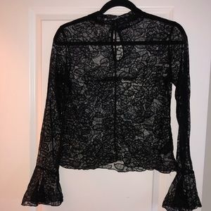 black, long sleeved lace top